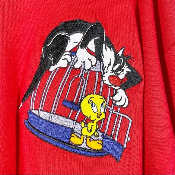 ACME Clothing Looney Tunes Embroidered Red Turtleneck Oversized Shirt XL - Picture 4 of 8